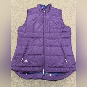Adidas Golf Women’s Large Burgundy 3 Stripe Puffer Vest Jacket GUC Primaloft